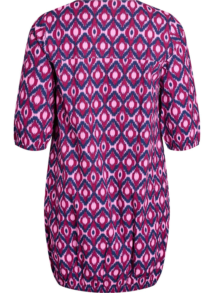 Short cotton dress with 3/4 sleeves and pockets, Pink, Packshot image number 1