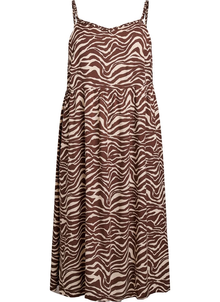 Midi strap dress with a smocked back, Brown, Packshot image number 0