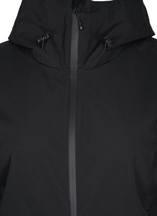 Long, hooded ski jacket with pockets, Black w/Black, Packshot image number 2