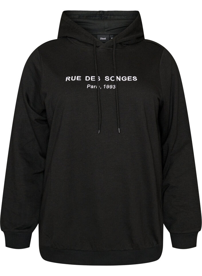 Sweatshirt with hood and print, Black, Packshot image number 0