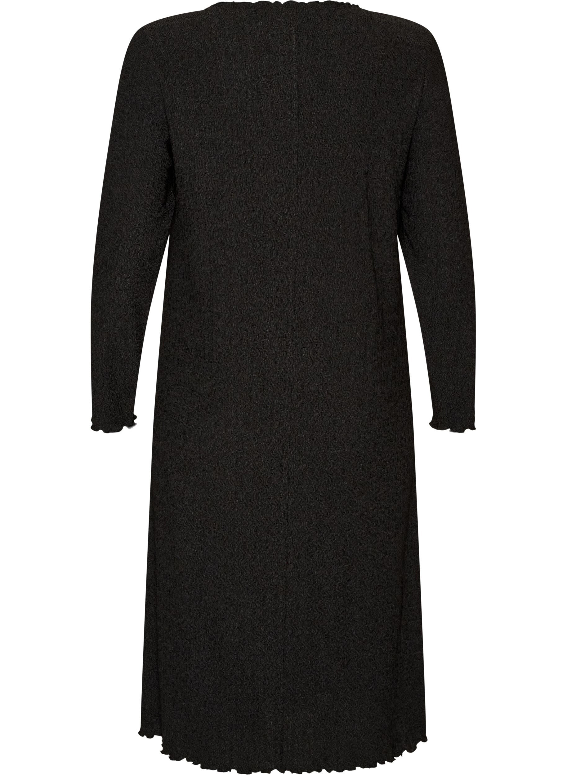 ZizzifashionMidi dress with a wavy texture and long sleeves, Black, Packshot image number 1