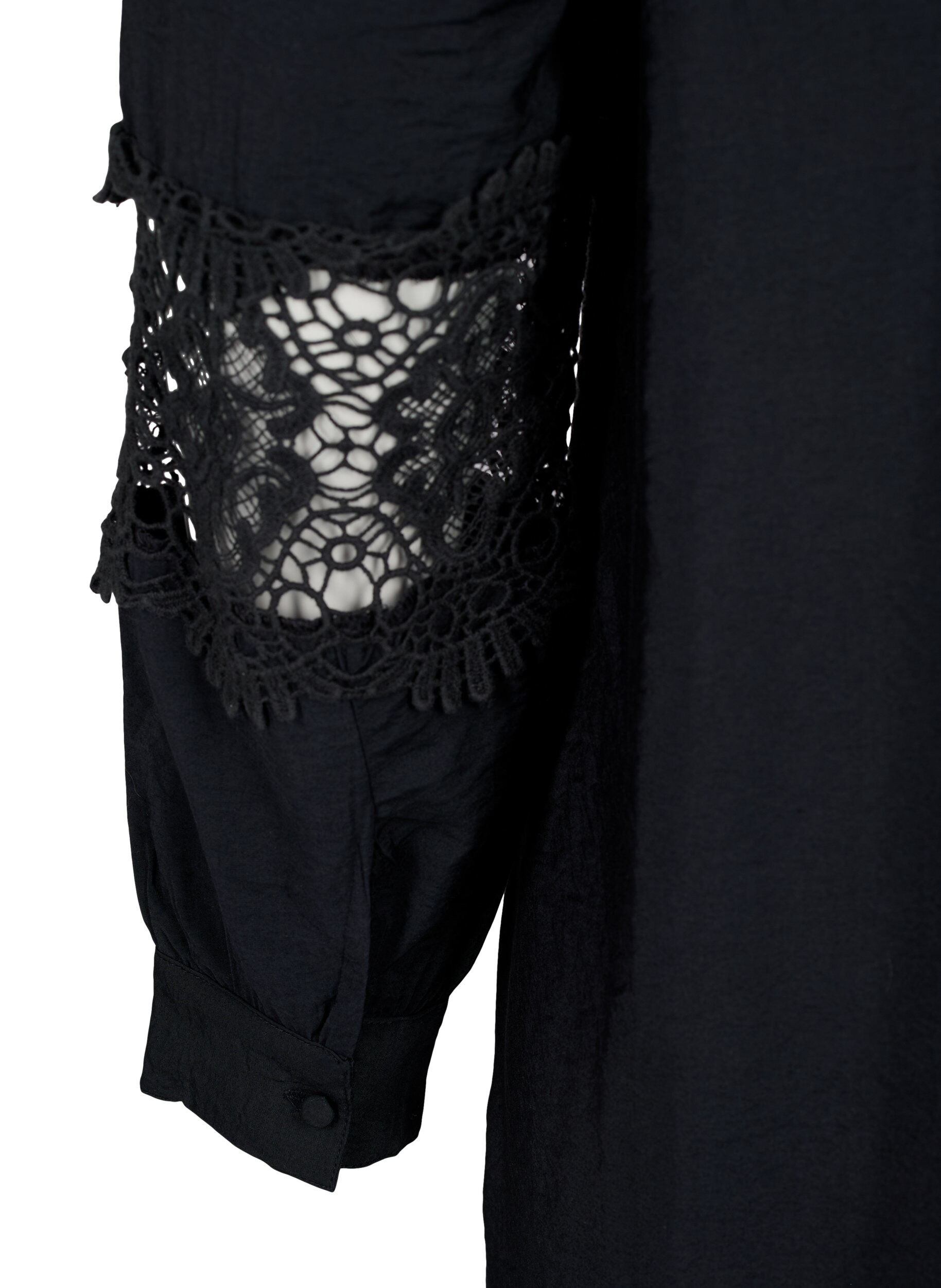 Zizzifashion Viscose dress with crochet details, Black, Packshot image number 3