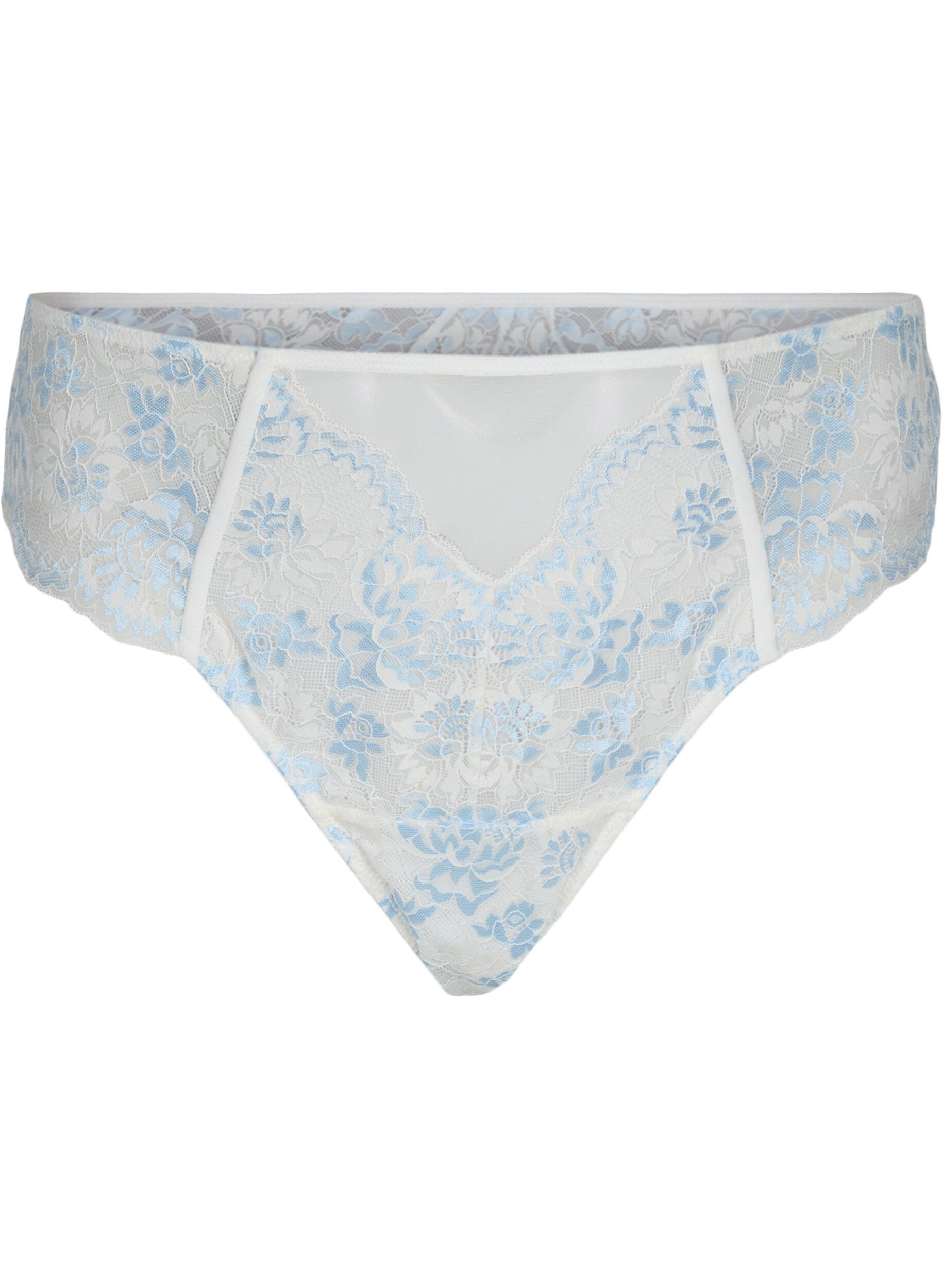 Zizzifashion Lace g-string with a regular waist, Tofu w. blue, Packshot image number 0