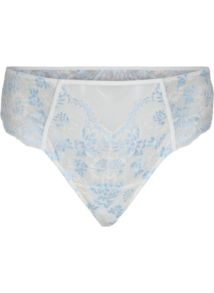 Lace g-string with a regular waist, Tofu w. blue, Packshot image number 0