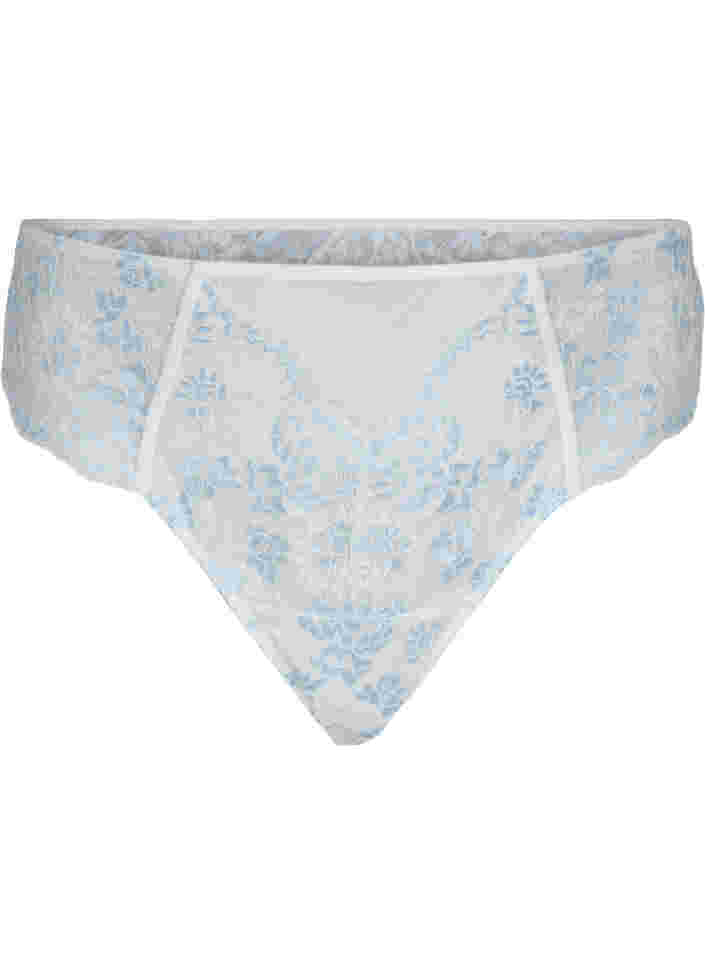 Lace g-string with a regular waist, Tofu w. blue, Packshot image number 0