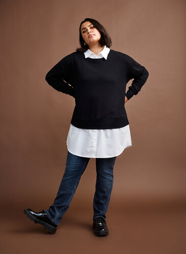 Sweater with attached shirt, Black, Image image number 0