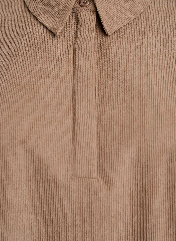 Long-sleeved shirt blouse in corduroy, Brown, Packshot image number 2