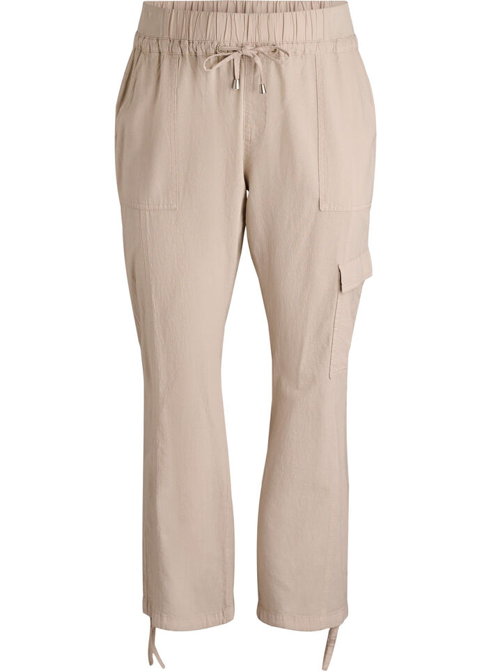 Loose cargo trousers in cotton, Beige, Packshot image number 0