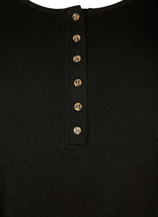 Plain blouse with buttons and 3/4 sleeves, Black, Packshot image number 2