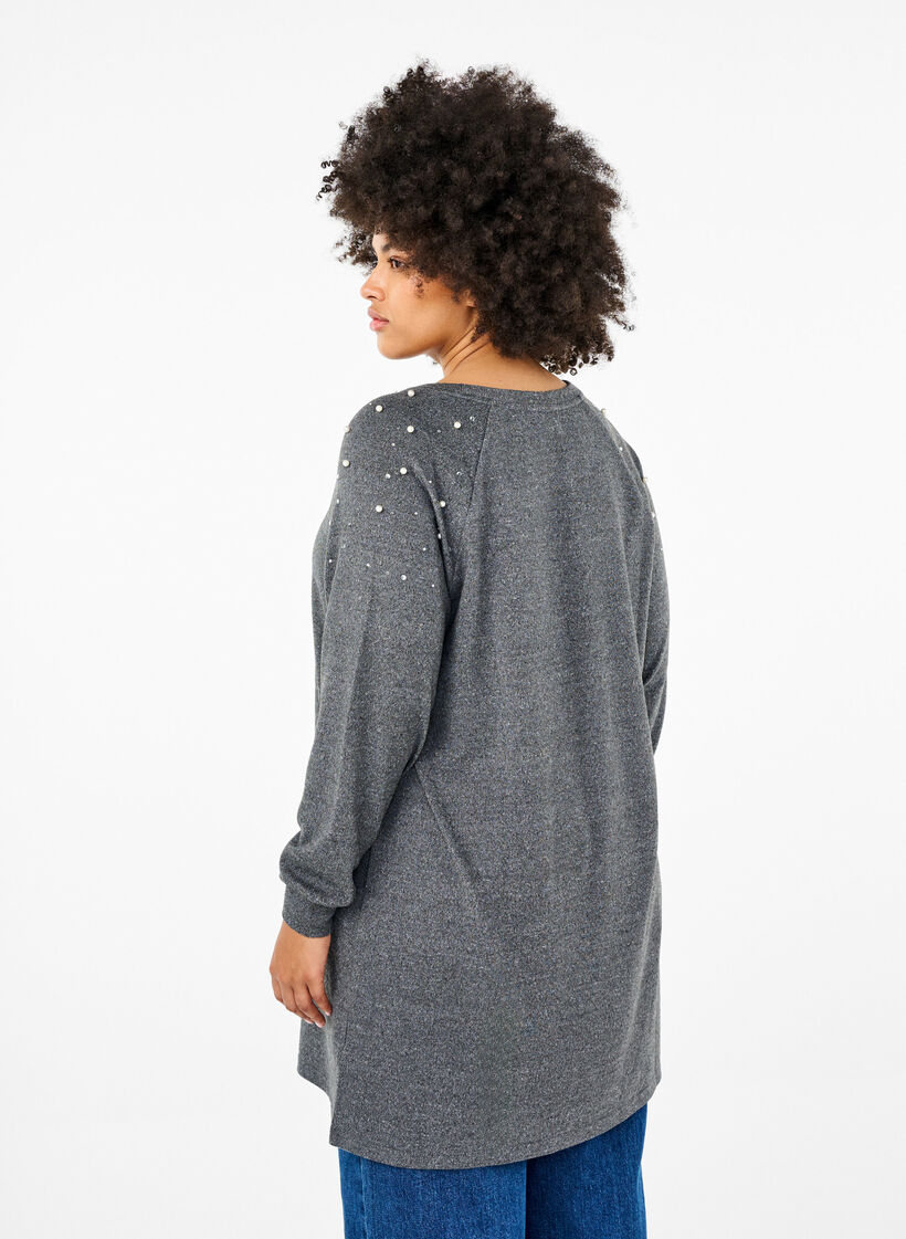 Long-sleeved dress with pearls, Dark Grey, Model image number 2