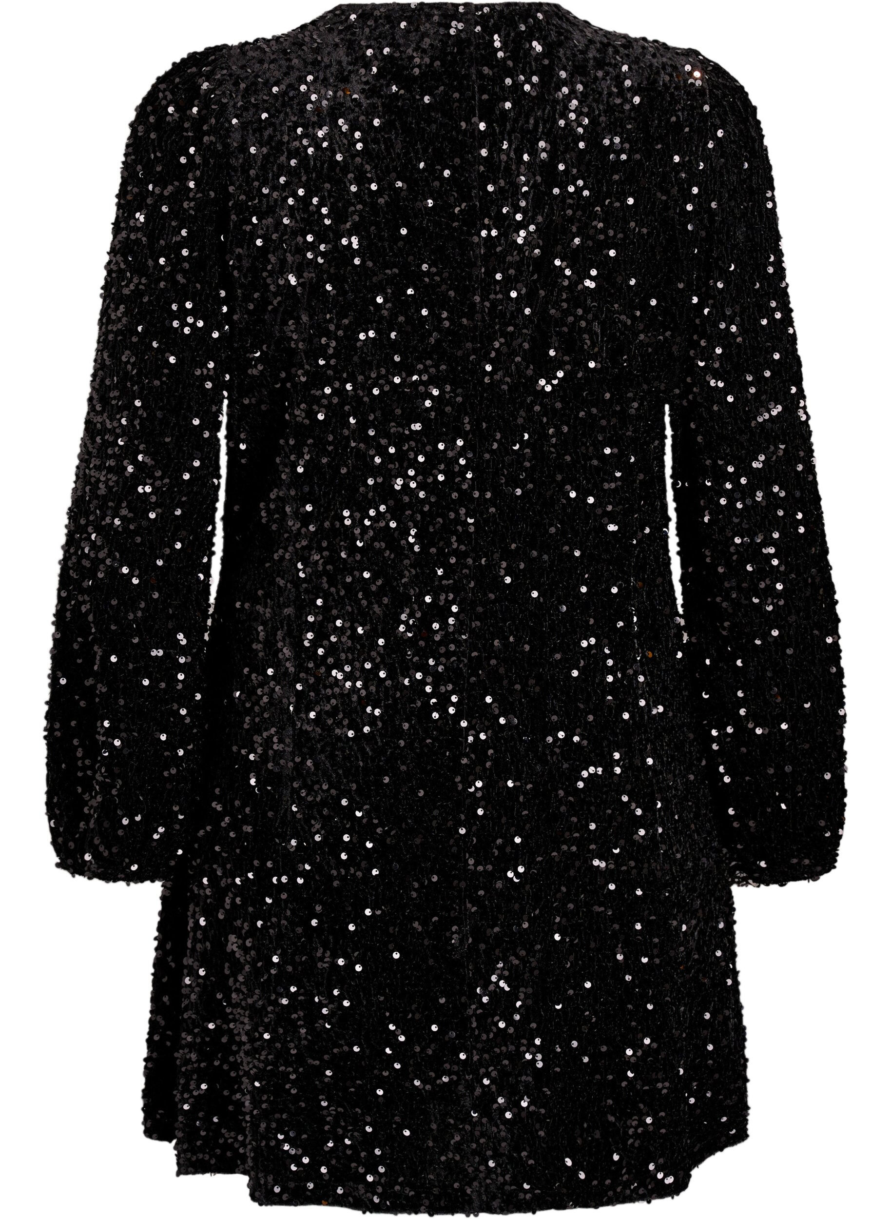 Zizzifashion Short A-line sequin dress, Black, Packshot image number 1