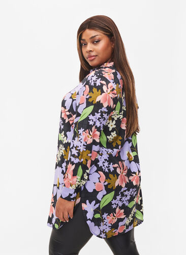 Floral tunica in viscose, Purple Green Flower, Model image number 1
