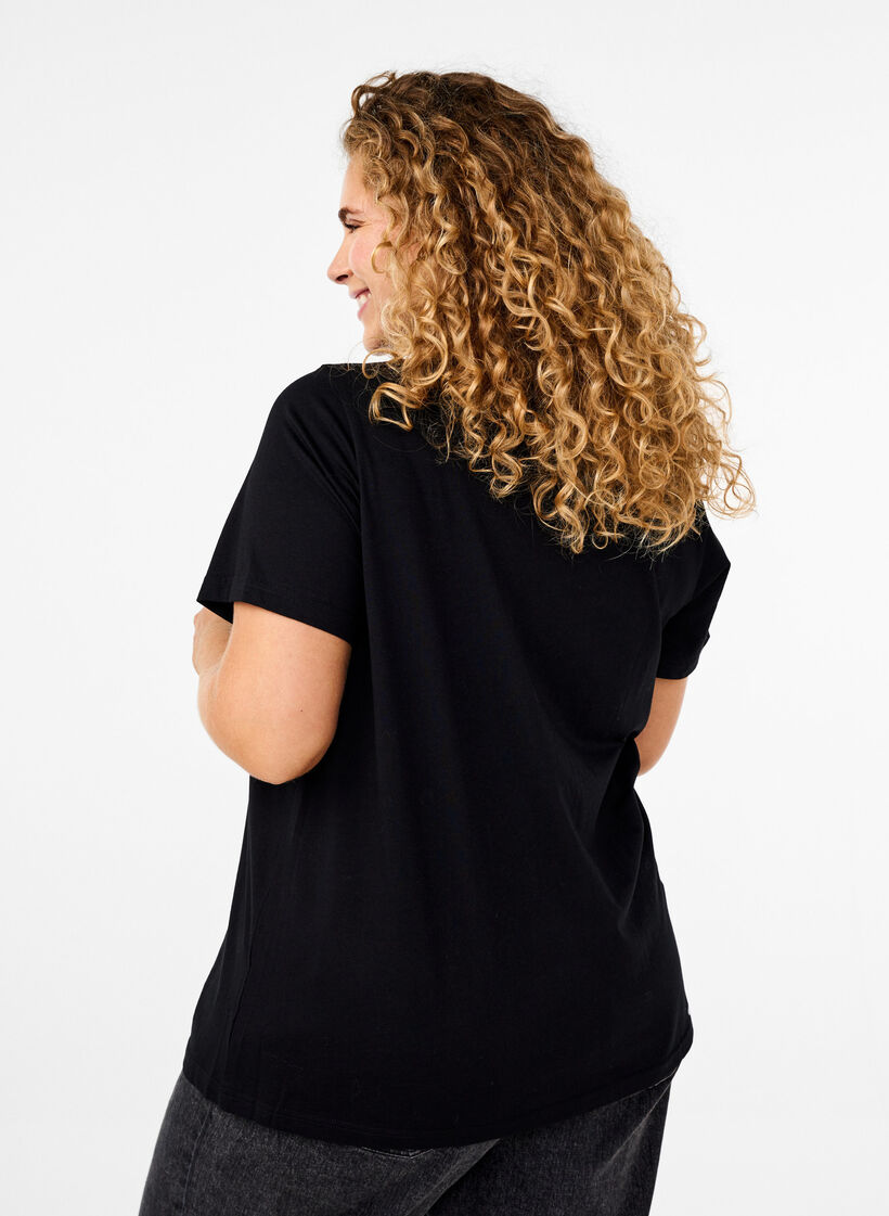 Cotton t-shirt with rhinestone motif, Black w. Dream, Model image number 1