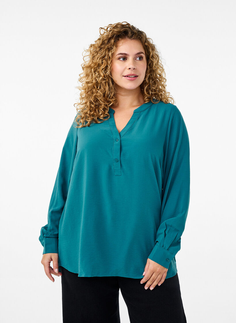 FLASH - Shirt blouse with long sleeves, Green, Model image number 0