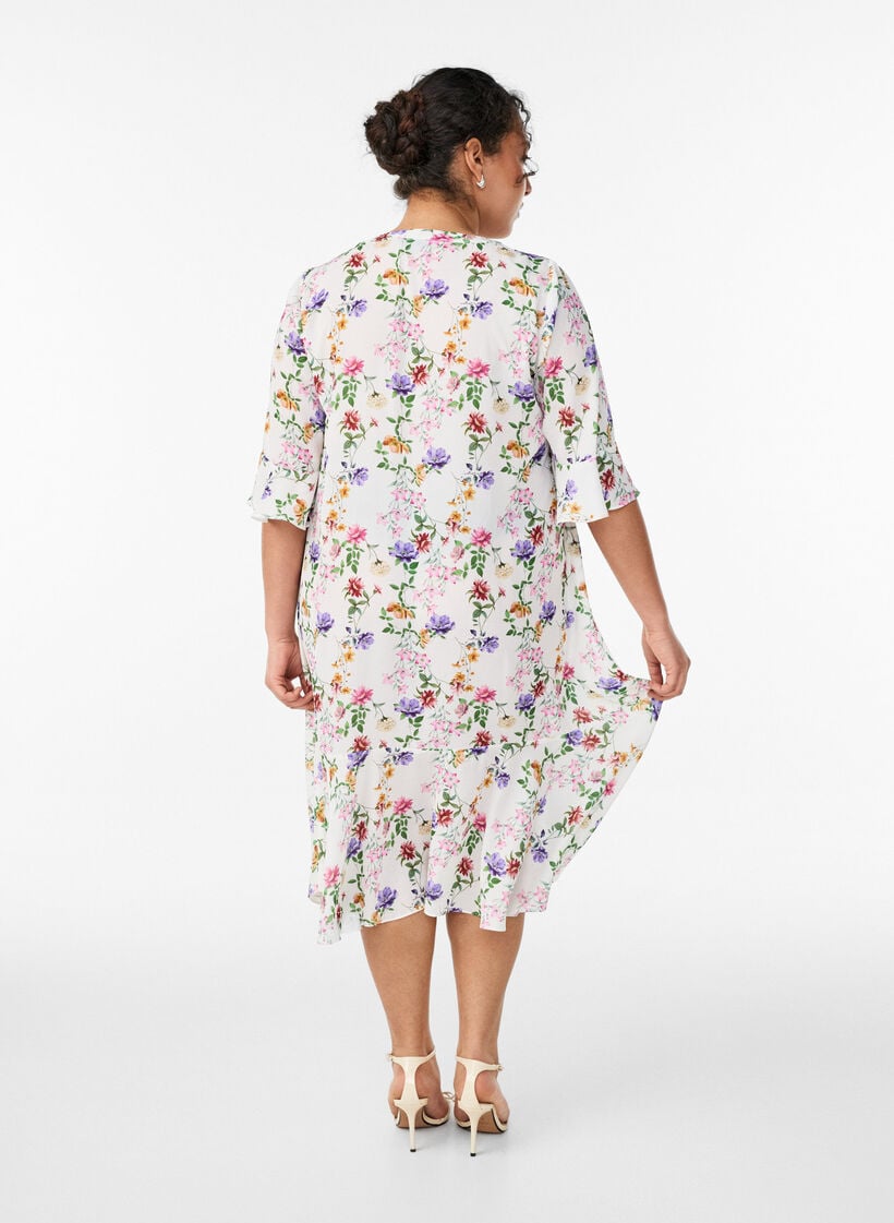 Floral midi dress with 3/4 sleeves, Rose, Model image number 1
