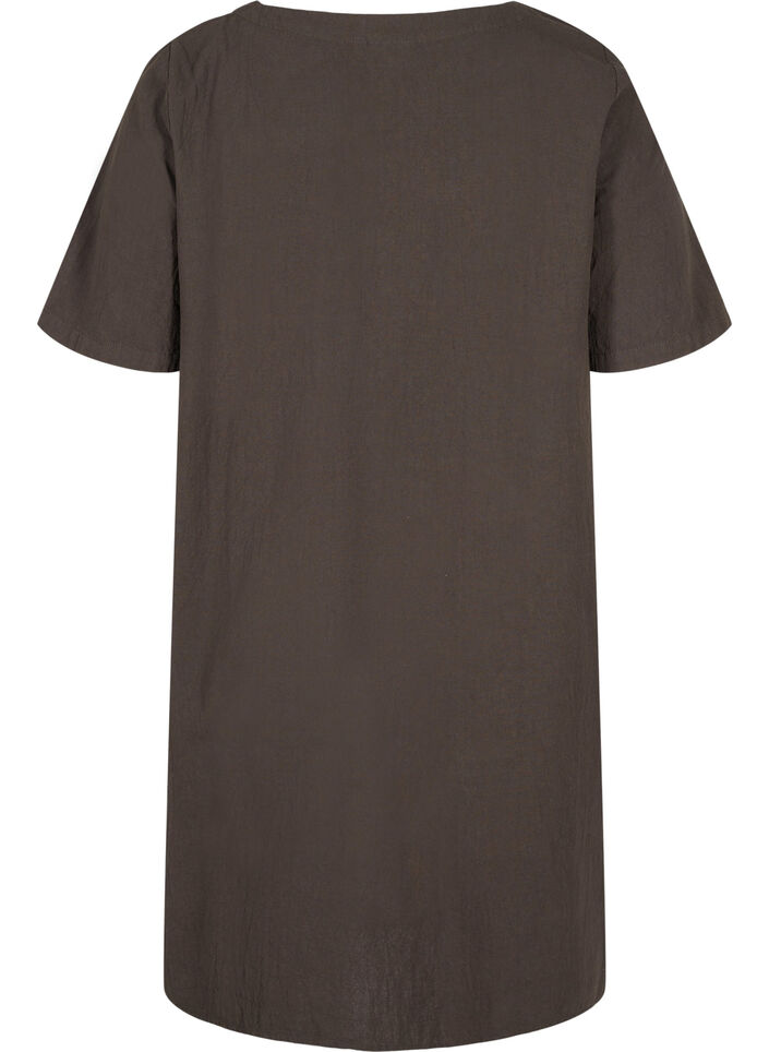 Short-sleeved cotton dress with buttons, Khaki Green, Packshot image number 1