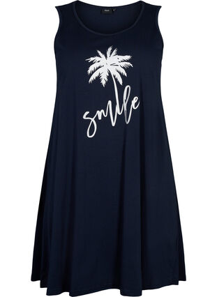Sleeveless cotton dress with a-shape, Night Sky W. Smile, Packshot image number 0
