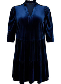Velour dress with ruffle collar and 3/4 sleeves