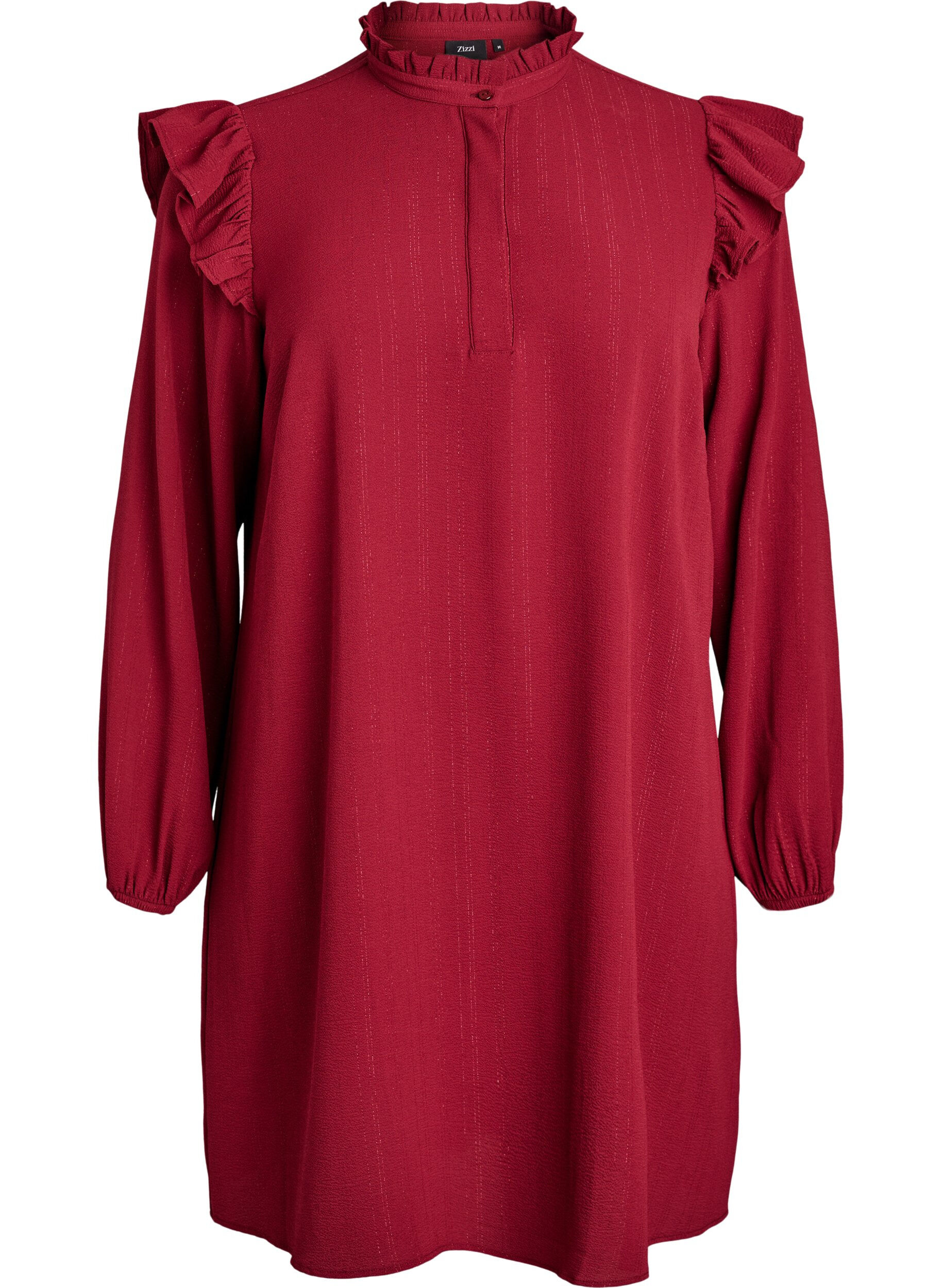ZizzifashionShort dress with ruffles and glitter, Dark Bordeaux, Packshot image number 0