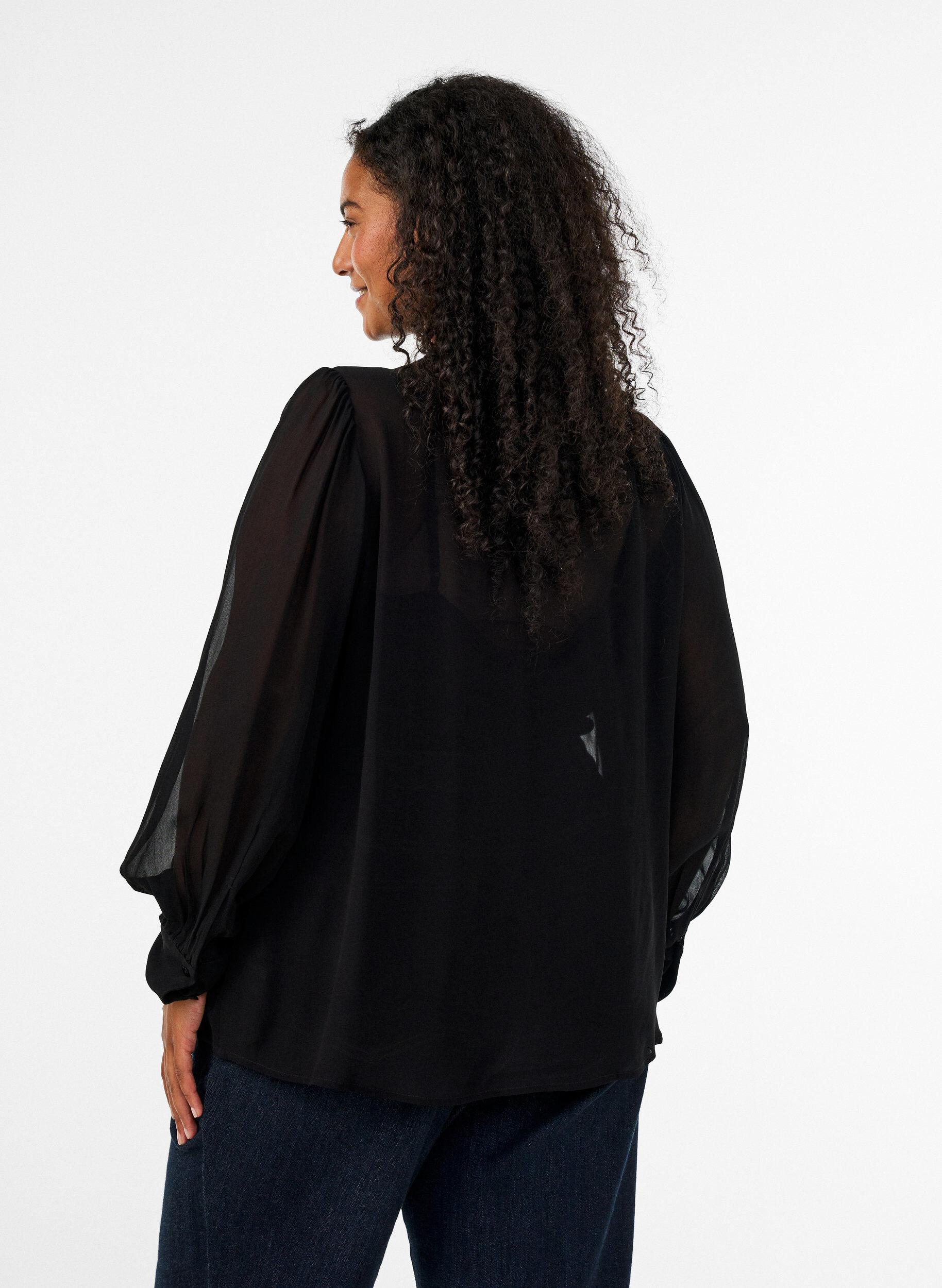 ZizzifashionViscose blouse with a ruffle collar, Black, Model image number 2