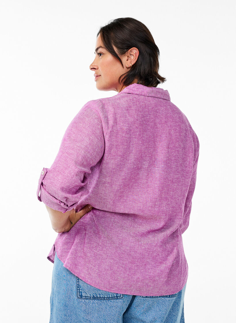 Shirt in linen and viscose with 3/4 sleeves, Purple, Model image number 2