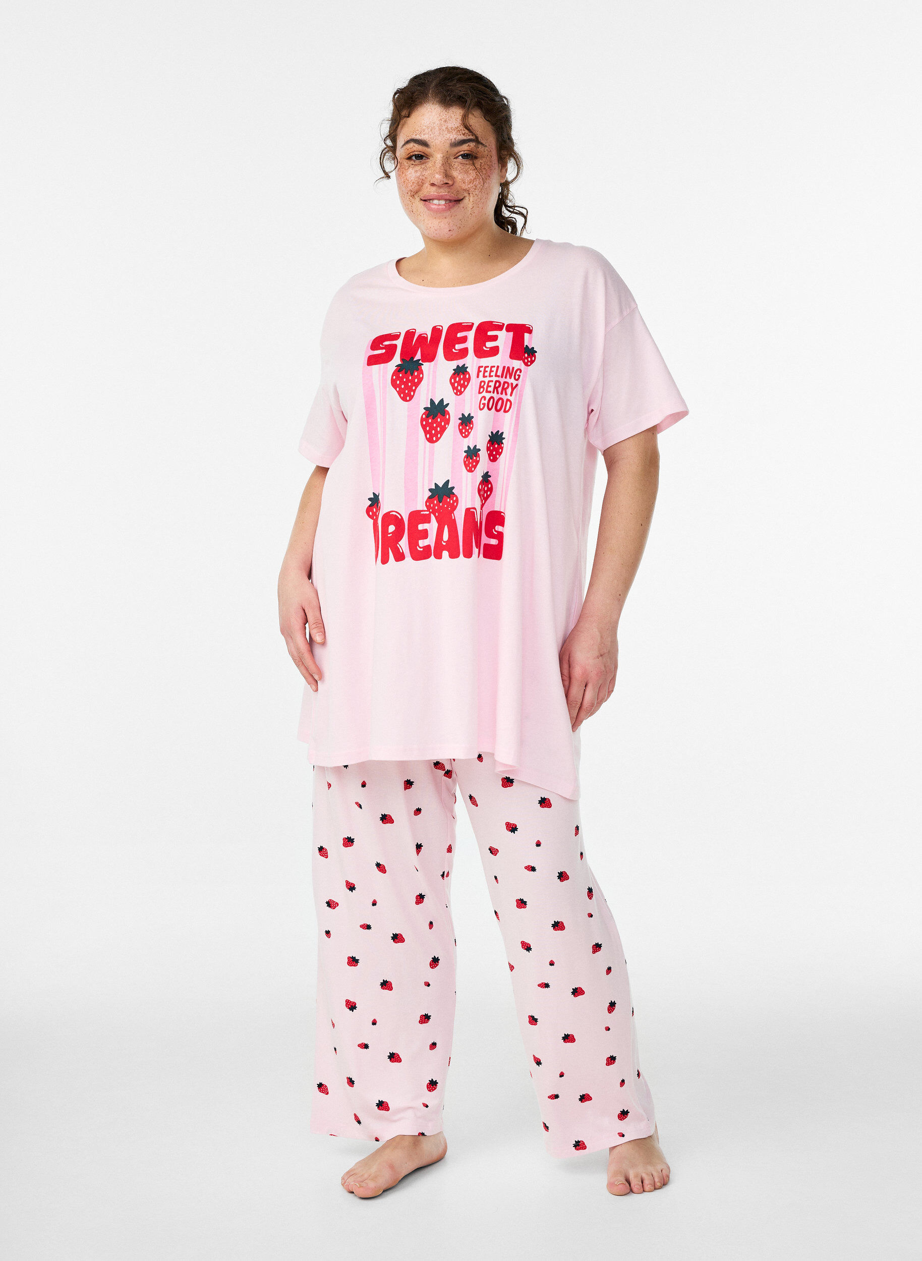 ZizzifashionPyjama trousers in soft jersey with high waist and fruit print, Rose, Model image number 0
