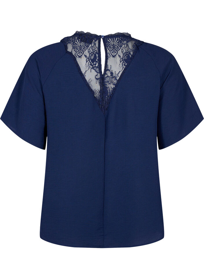 Short-sleeved blouse with lace , Navy Blazer, Packshot image number 1