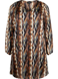 Long-sleeved dress with V-neck and print