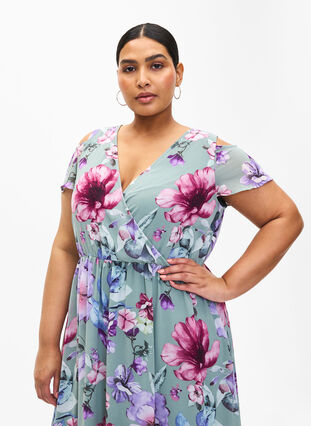 Floral maxi dress with shoulder detail, Chinois Green AOP, Model image number 2