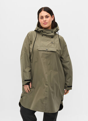 Rain poncho with hood and front pocket , Castor Gray, Model image number 0