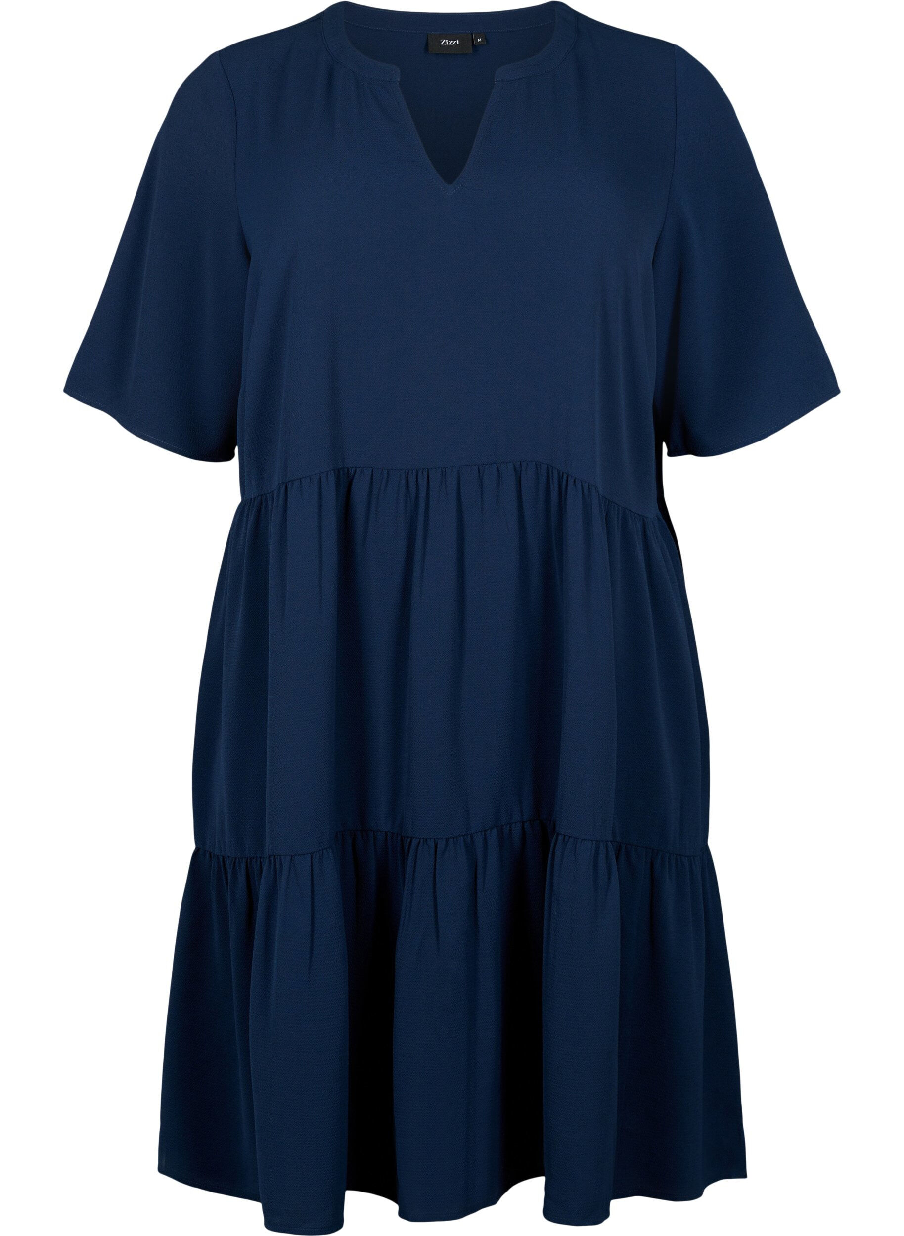 Zizzifashion Short sleeve dress with a-line and cutlines, Blue, Packshot image number 0