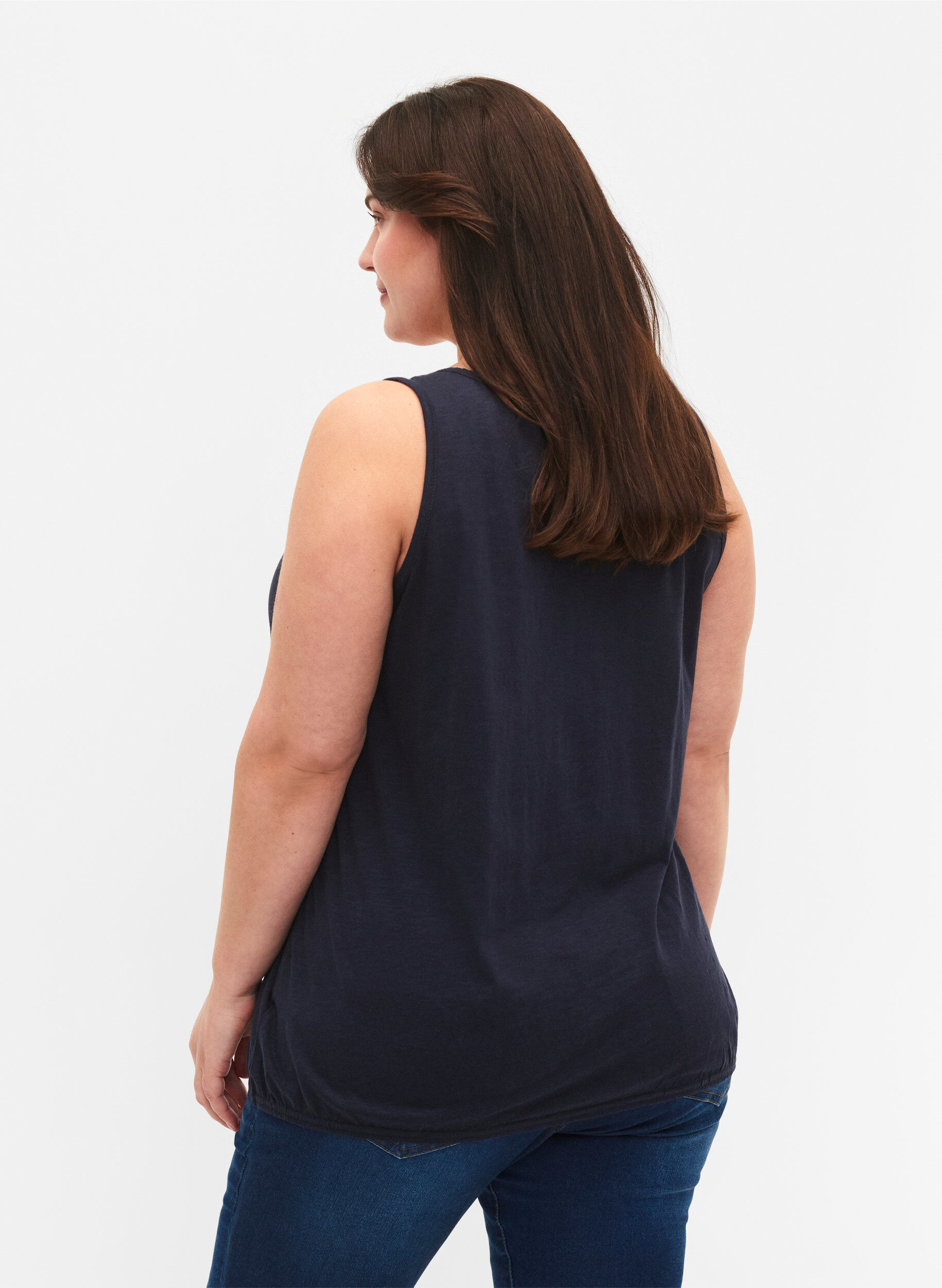 Zizzifashion Cotton top with lace trim, Navy Blazer, Model image number 1