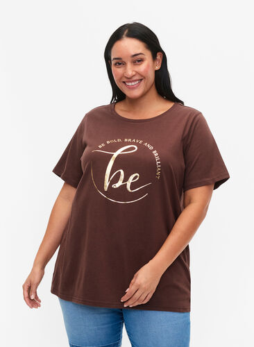 T-shirt in organic cotton with print , Chestnut W. Be GF, Model image number 0