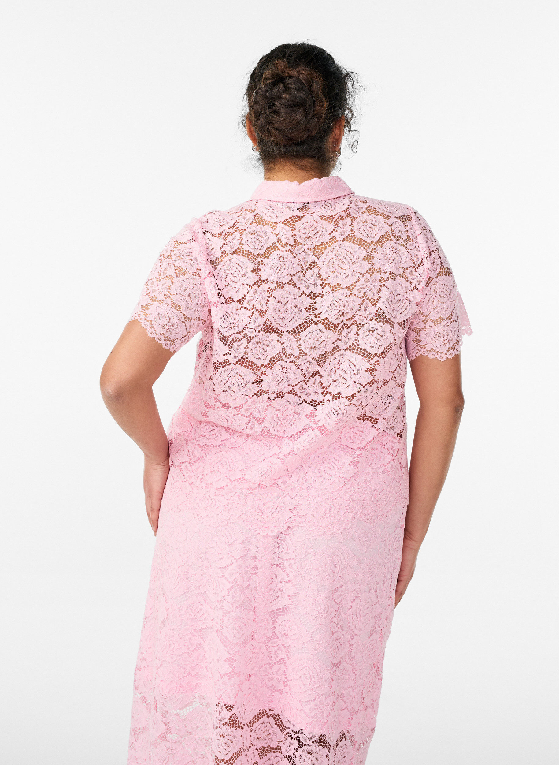 ZizzifashionLace shirt blouse with pearl buttons, Rose, Model image number 2
