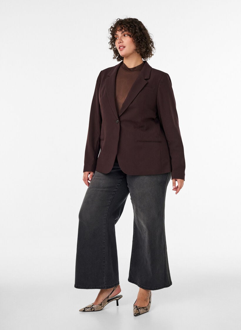 Classic blazer with a single button closure, Brown, Model image number 1