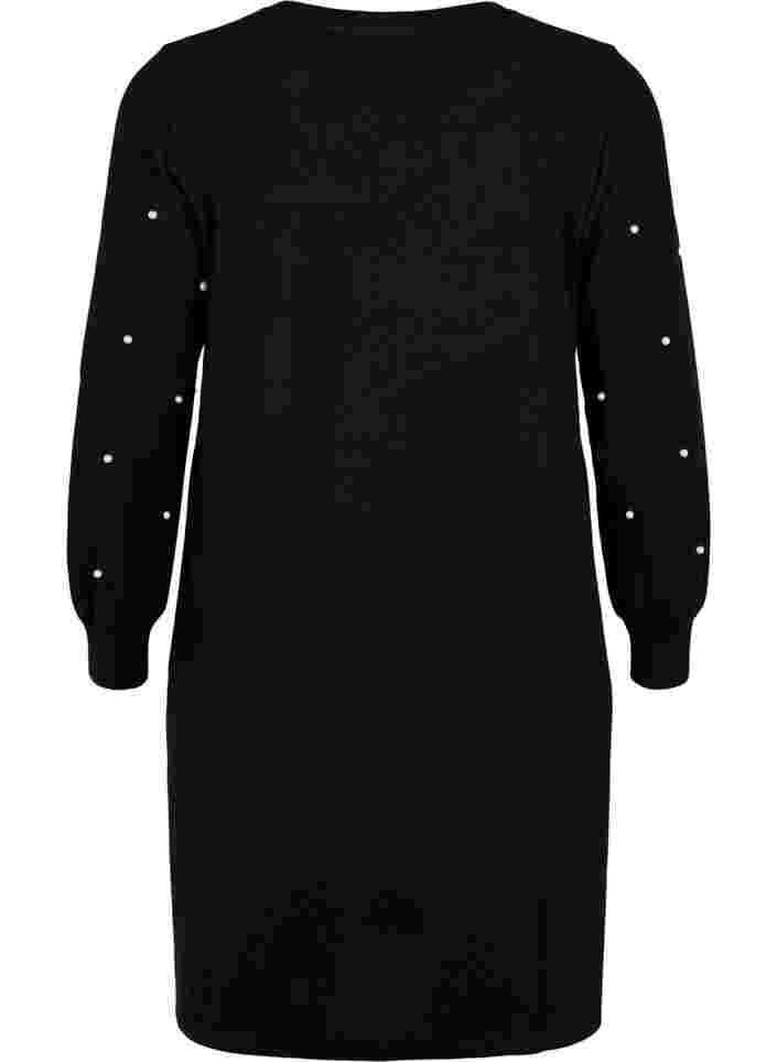 Long sleeve dress with pearl details, Black, Packshot image number 1
