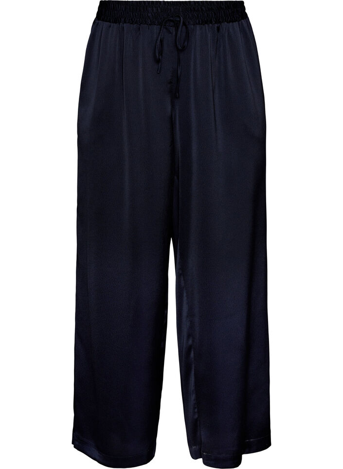Satin-look trousers with wide, straight legs, Blue, Packshot image number 0