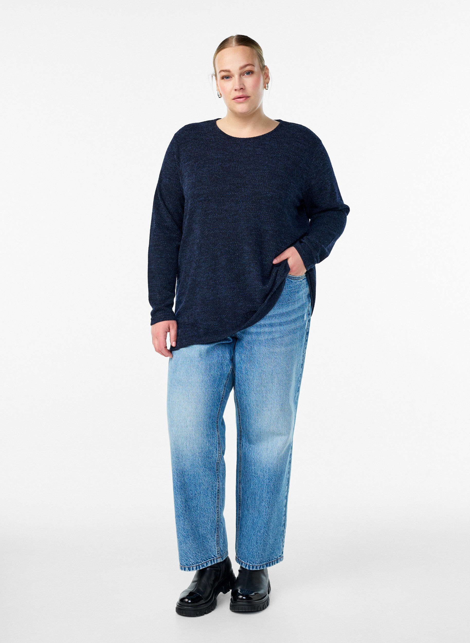 ZizzifashionLong-sleeved blouse with texture, Blue, Model image number 1