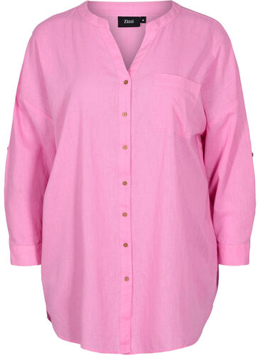 Blouse with 3/4-length sleeves and button closure, Begonia Pink, Packshot image number 0