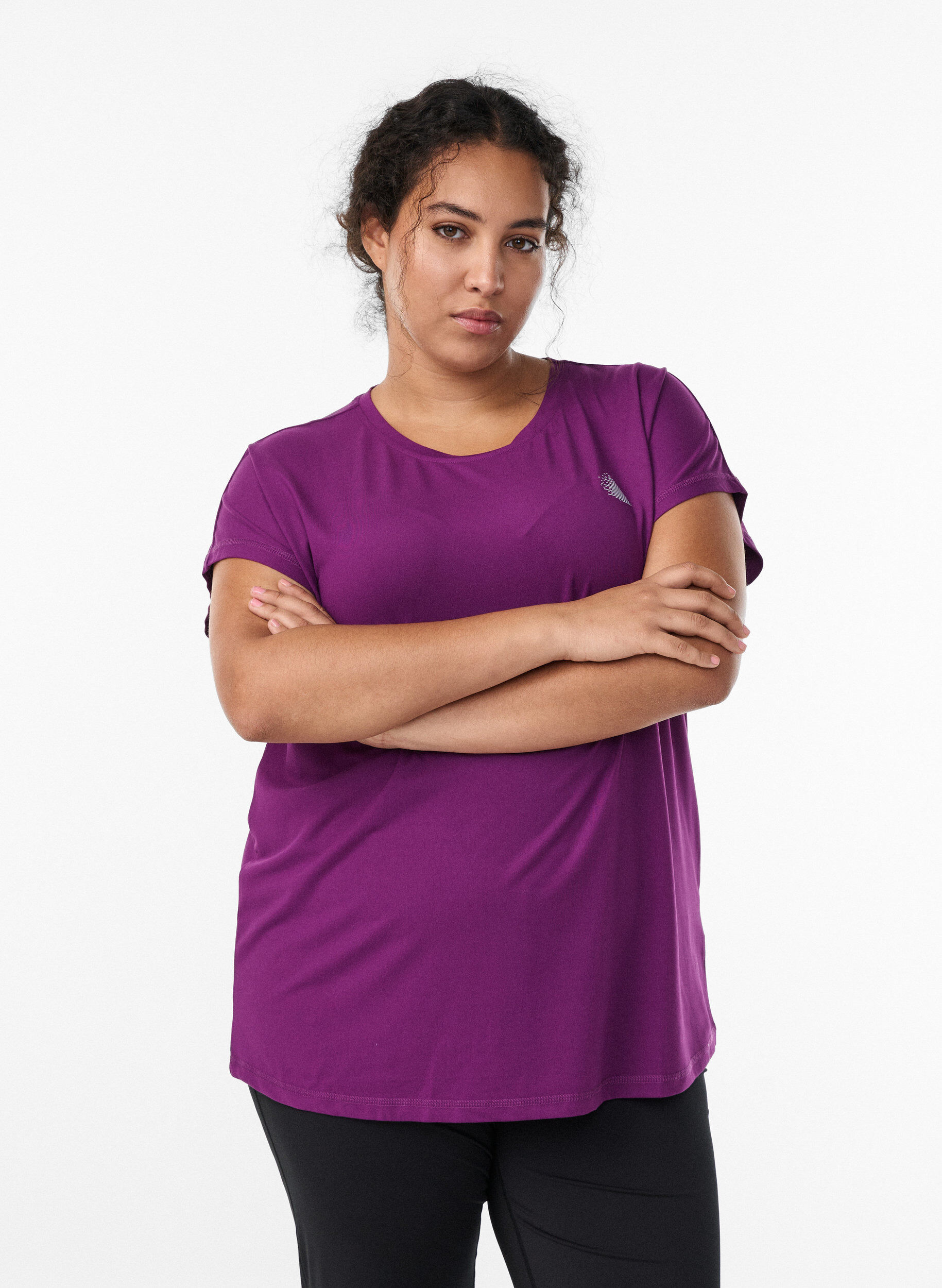 Solid-coloured training T-shirt, Purple, Model