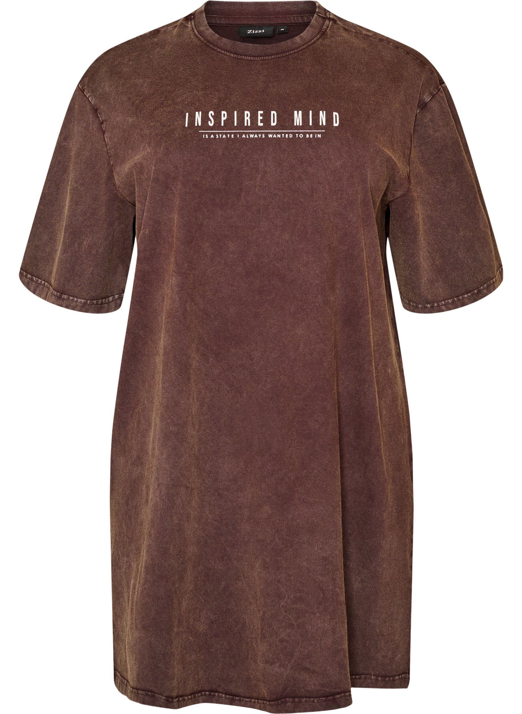 ZizzifashionLoose T-shirt dress with a washed look, Brown, Packshot image number 0