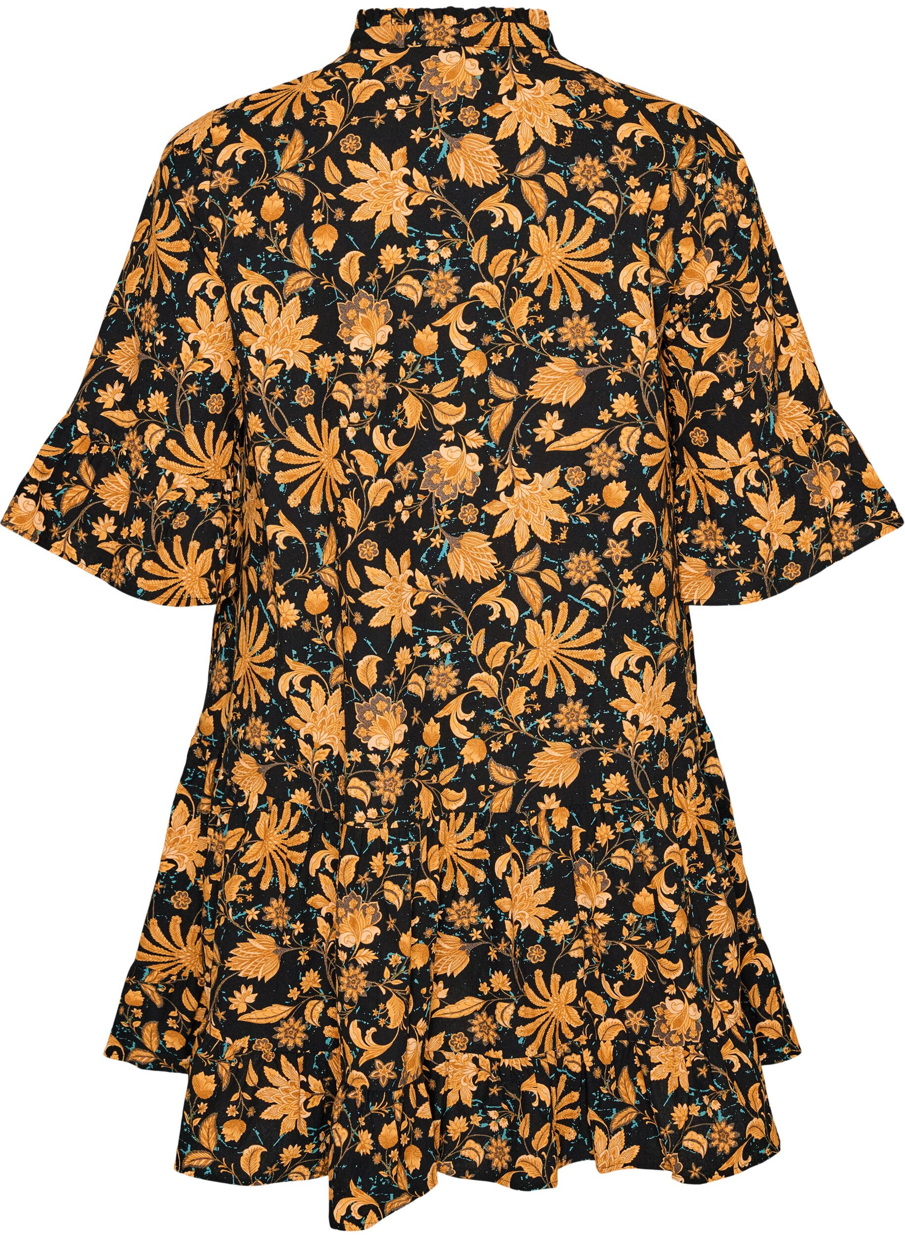 ZizzifashionFloral cotton dress with ruffle details and a loose A-line shape, Orange, Packshot image number 1