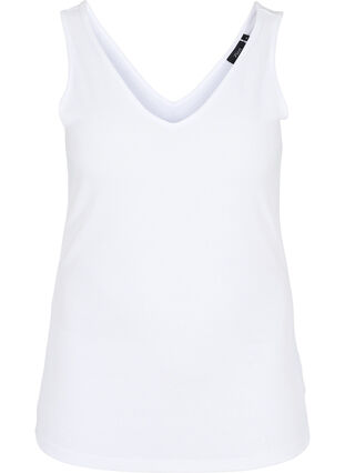 Ribbed basic top with v-neckline, Bright White, Packshot image number 0