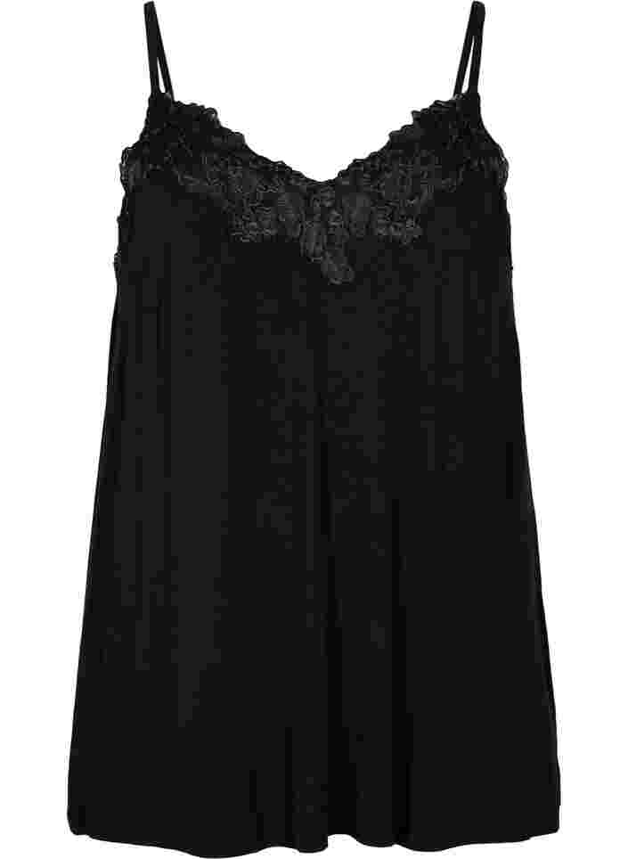 Viscose night top with lace, Black, Packshot image number 0
