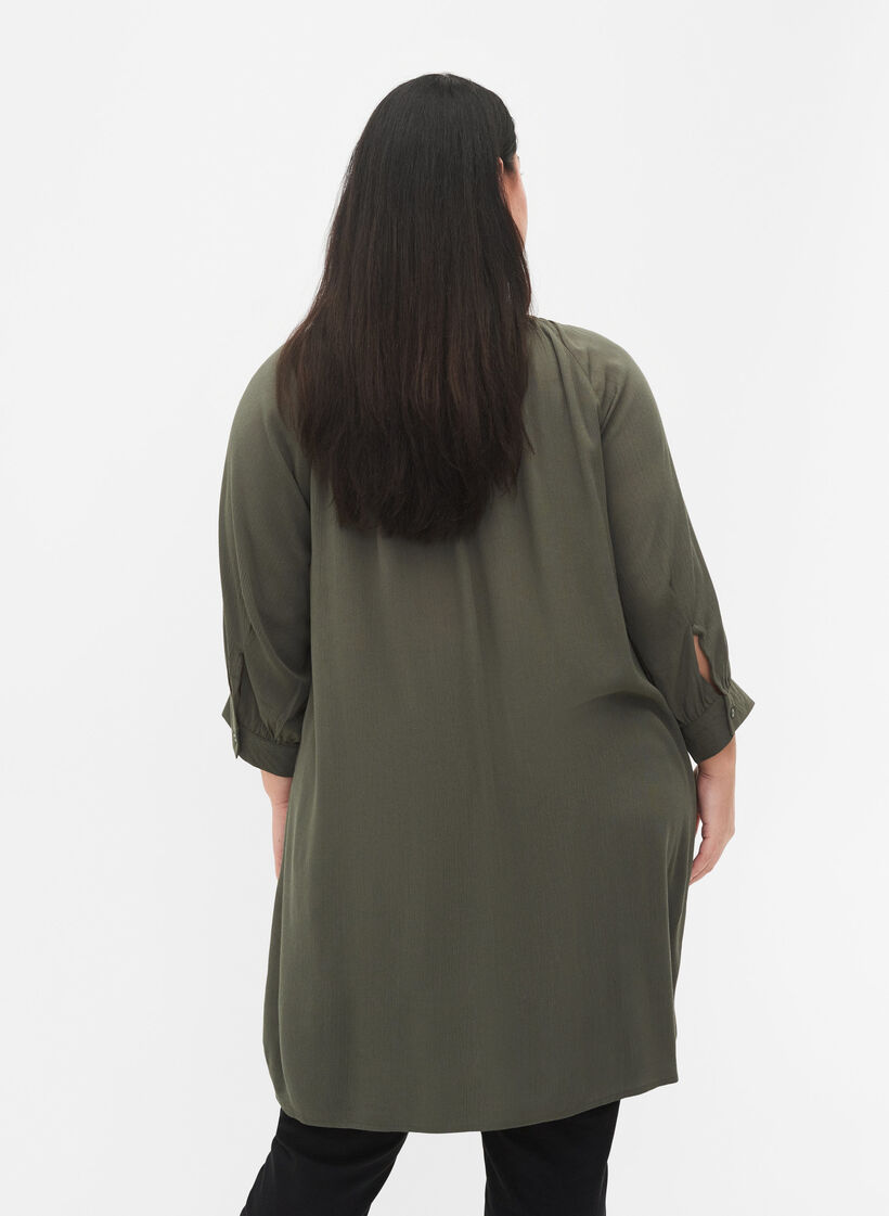 Viscose tunic with 3/4 sleeves, Green, Model image number 2