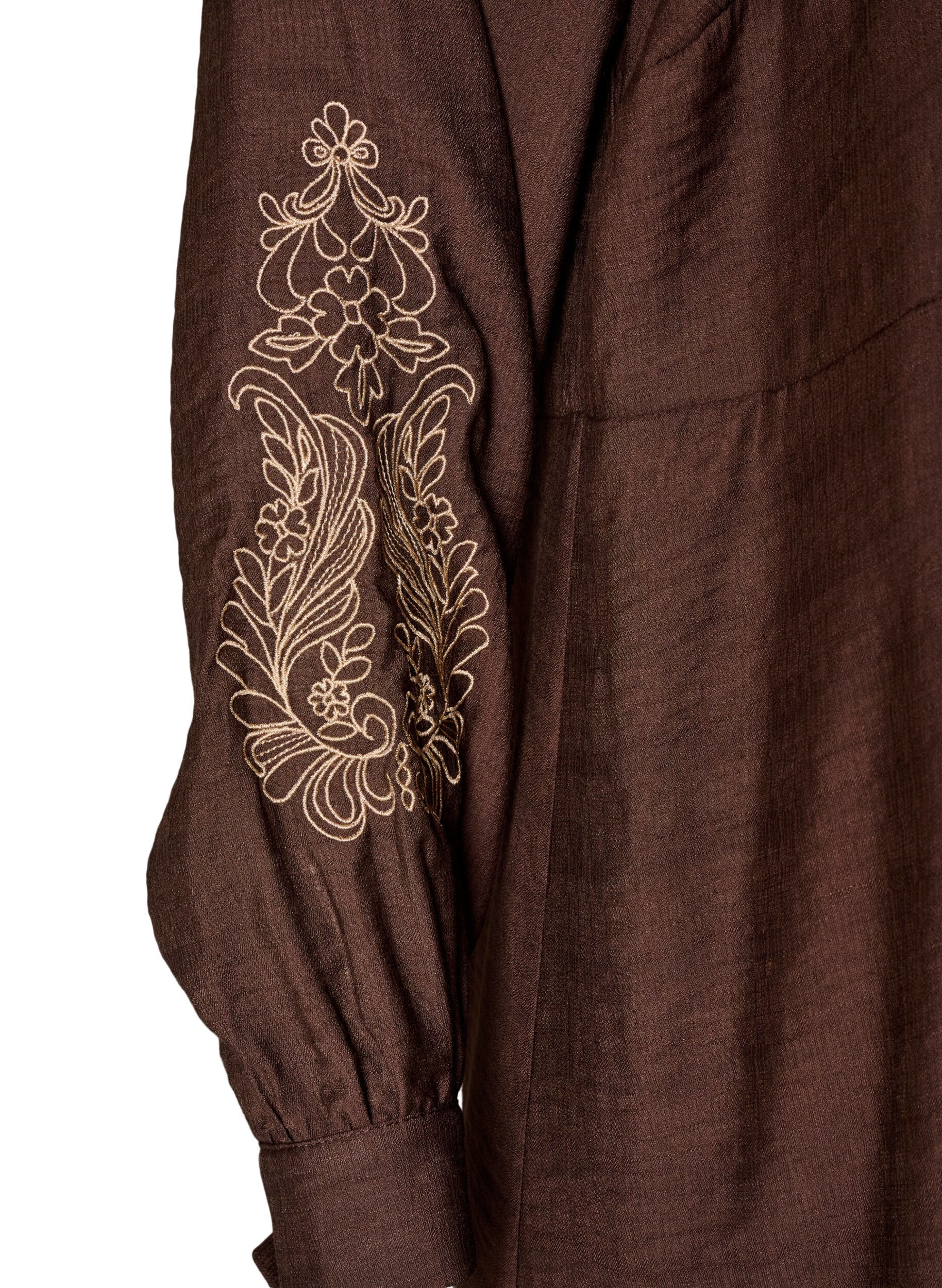 ZizzifashionViscose dress with embroidery and tiered ruffles, Brown, Packshot image number 3