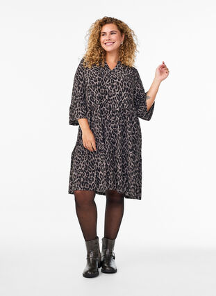 Short A-line dress with leopard print - Dark Grey - Sz. XXL - Zizzifashion Short A-line dress with leopard print - Dark Grey - Sz. XXL - Zizzifashion