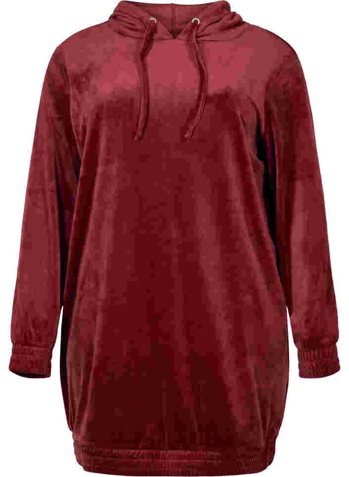Hooded, velour sweatshirt dress , Cabernet, Packshot image number 0