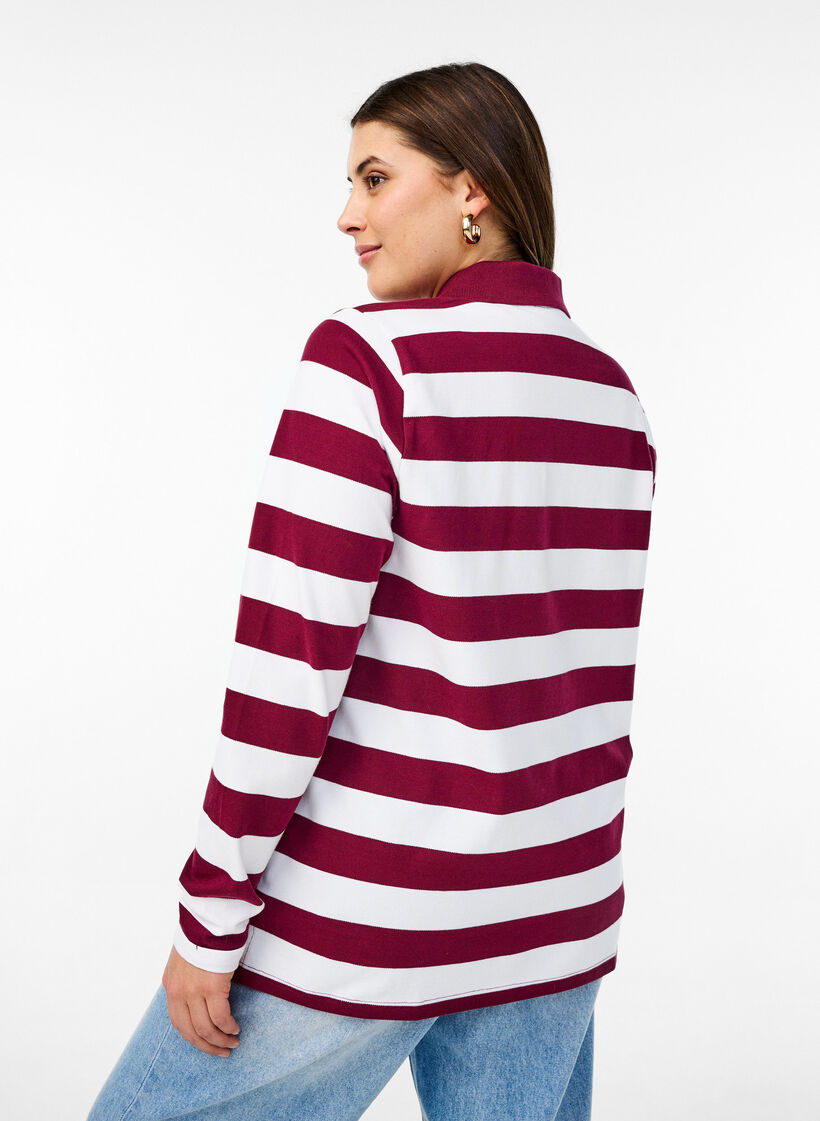 Striped polo shirt with long sleeves, White, Model image number 2