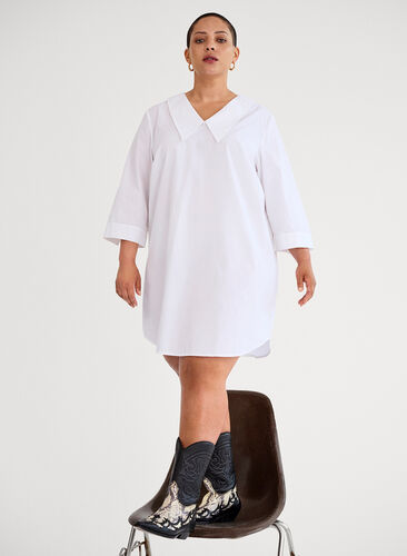 Cotton tunic with large collar, Bright White, Image image number 0